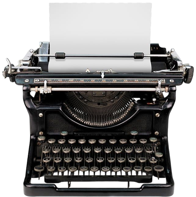 A typewriter with a blank sheet of paper loaded in it